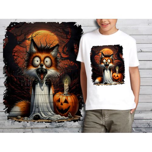 T-Shirt Blanc Enfant Animal Fantome Effraye Halloween Renard 881