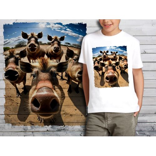T-Shirt Blanc Enfant Groupe Animaux Sangliers 868