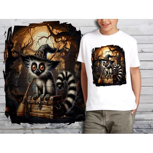 T-Shirt Blanc Enfant Animal Fou Lemuriens Halloween 848