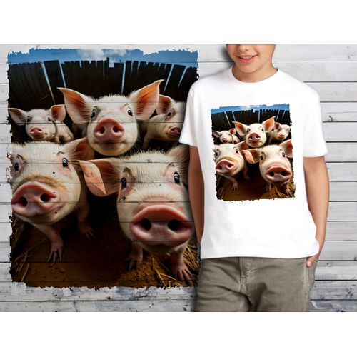 T-Shirt Blanc Enfant Groupe Animaux Cochons 867