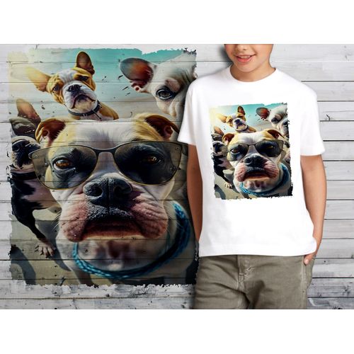 T-Shirt Blanc Enfant Groupe Animaux Chiens Bulldogs 871