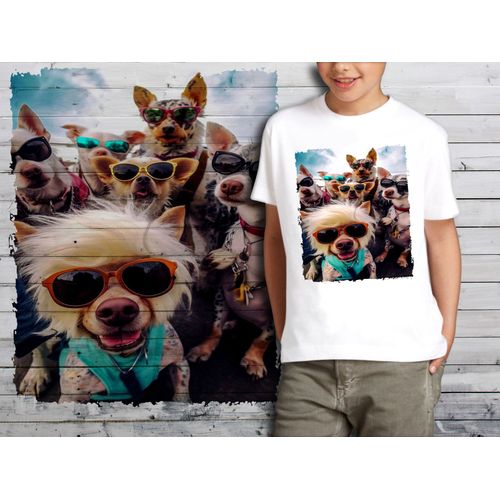 T-Shirt Blanc Enfant Groupe Animaux Chien Chihuahuas 866