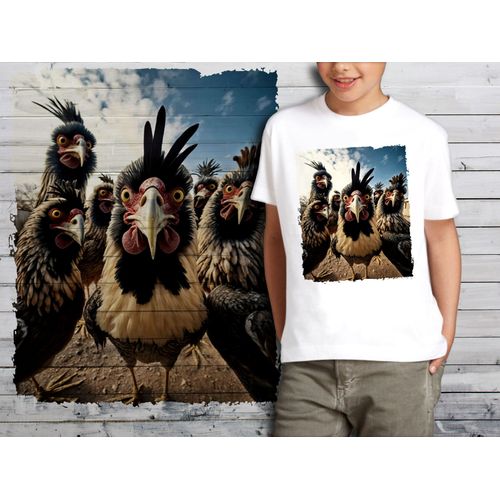 T-Shirt Blanc Enfant Groupe Animaux Poulets 870