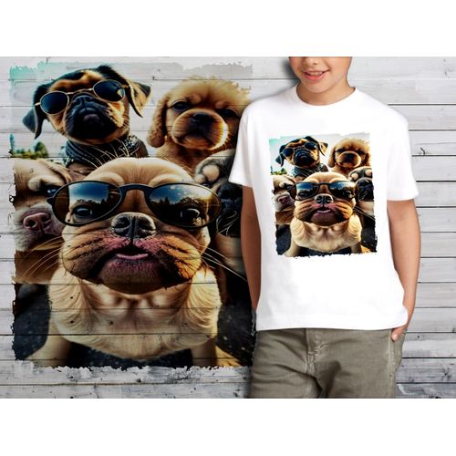 T-Shirt Blanc Enfant Groupe Animaux Chiens Bulldogs 863
