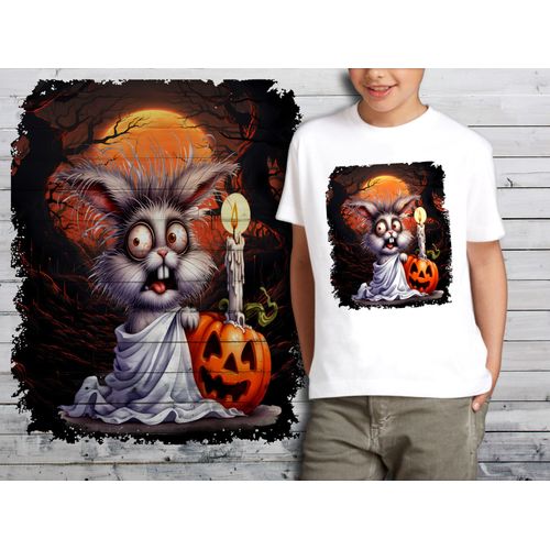 T-Shirt Blanc Enfant Animal Fantome Effraye Halloween Lapin 873