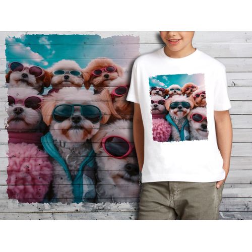 T-Shirt Blanc Enfant Groupe Animaux Chiens Griffons 859
