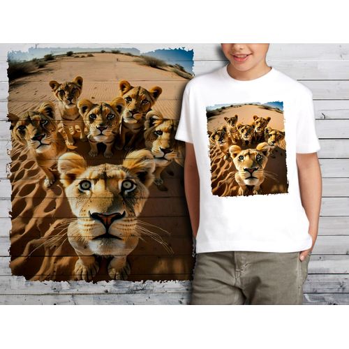 T-Shirt Blanc Enfant Groupe Animaux Lionnes 862