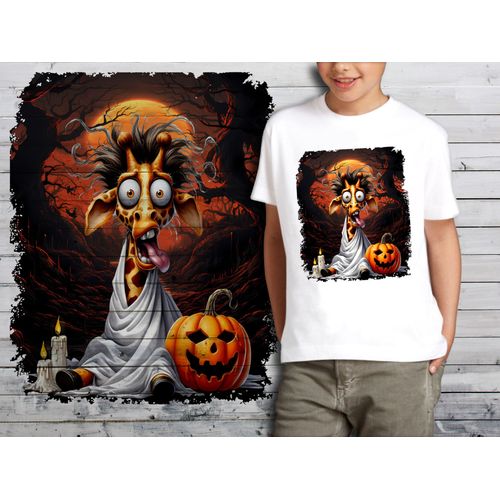 T-Shirt Blanc Enfant Animal Fantome Effraye Halloween Girafe 877