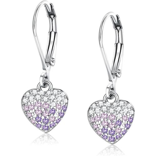 Boucles D'oreilles En Argent Sterling 925 En Forme De C?Ur Boucles D'oreilles Pendantes En Argent Pour Femmes Et Filles Fermoir À Levier Boucles En Forme De C?Ur[Q2016]