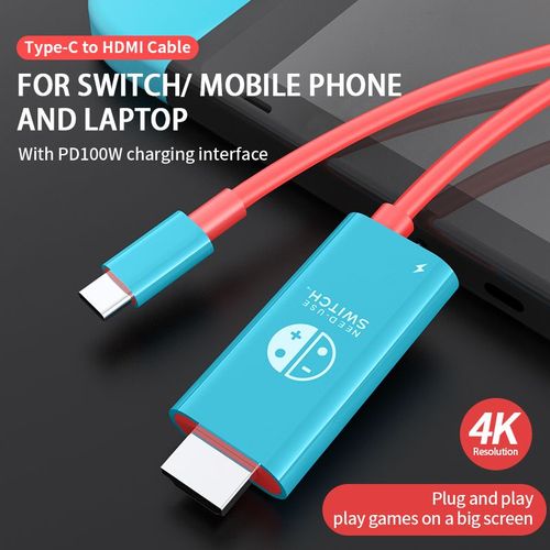 SteamDeck-Adaptateur USB C vers HDMI pour Nintendo Switch S6,2m,6,6 pieds,sortie 1080P - 30Hz,chargement PD 100W,OLED- BlueRed-F87