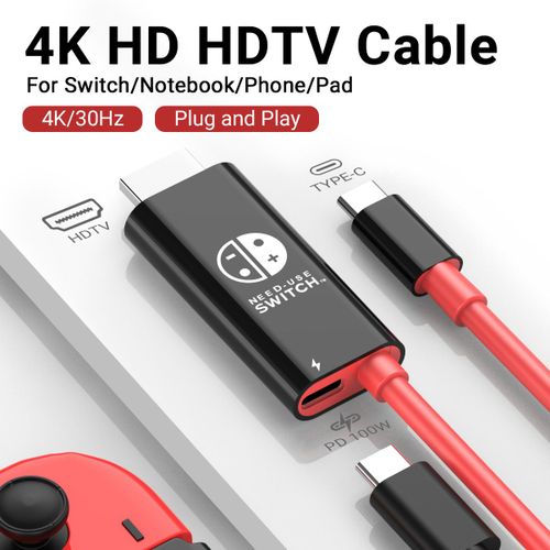 SteamDeck-Adaptateur USB C vers HDMI pour Nintendo Switch S6,2m,6,6 pieds,sortie 1080P - 30Hz,chargement PD 100W,OLED- BlackRed-D9
