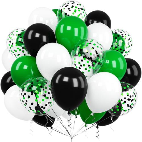 60 Pièces Ballons Vert Noirs Et Blanc, 12 Pouces Vert Noirs Confettis Latex Football Ballon Pour Filles Garçons Enfant Fête Sport Anniversaire Baby Shower Jeu Vidéo Baptême Festival Décoration