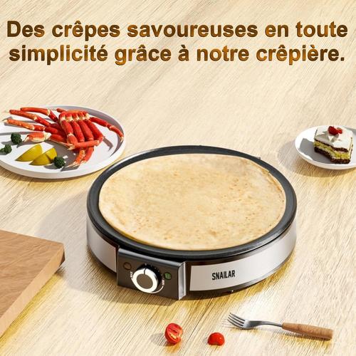 Crêpière Électrique, 1200W Crêpière Sans Colle Pour La Maison, Contrôle De La Température, Acier Inoxydable - Facile À Nettoyer Et Comprend Un Diviseur De Pâte Et Une Spatule[MIN06074]