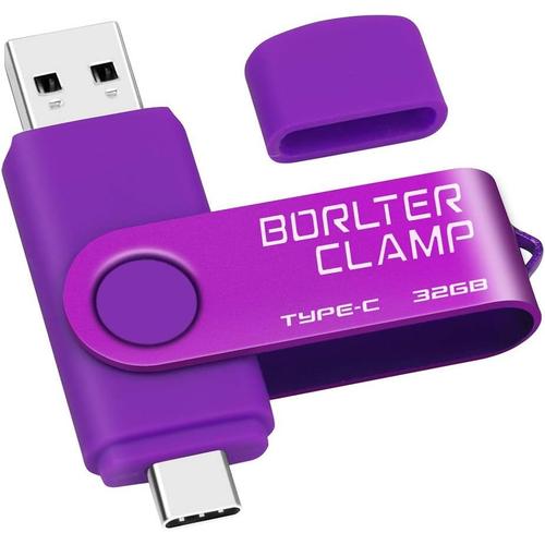 Clé Usb Type C 32 Go, Borlterclamp Mémoire Stick Double Connecteur Usb C 3.0 U Disque Flash Drive Pour Smartphone Android Samsung S10/S9/S8, Huawei Honor, Lg, Tablette Et Ordinateur (Violet)[L594]