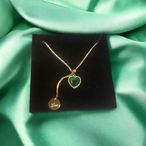 Collier Doré Femme Pendentif C?ur Vert Ajustable (Acier Inoxydable)