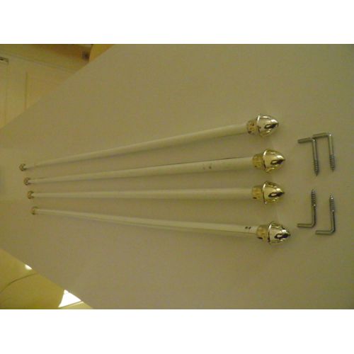 Lot 4 Tringles Rideau Extensible 74à110cm, Ronde12mm, Blanc Et Embout Or +Pitons