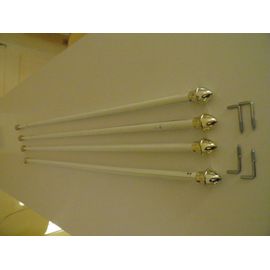 Lot 4 Tringles Rideau Extensible 74à110cm, Ronde12mm, Blanc Et Embout Or +Pitons