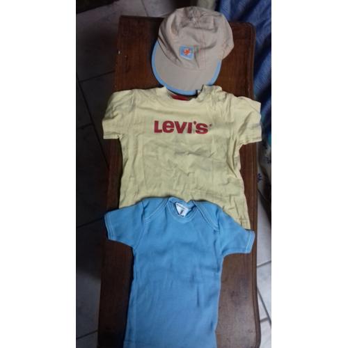 Lot De 2 T-Shirt Levis/Polychinelle Sans Manche Coton 12 Mois