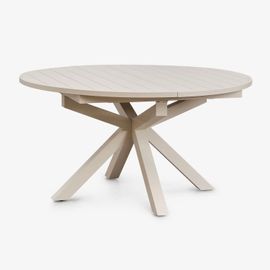 Table De Jardin Ronde Extensible 145-200x145 Cm En Aluminium Barces Tapioca Beige