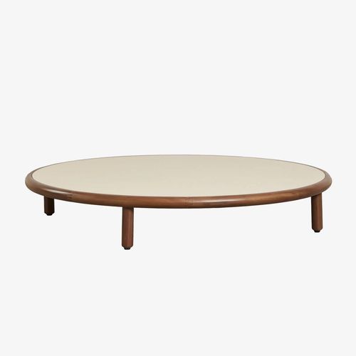 Table Basse Ronde En Bois D'acacia Olivia Beige Semoline Ø100 Cm