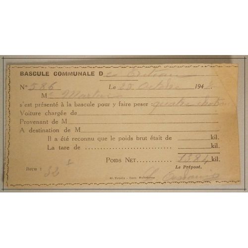 Ticket De Bascule Communale De Tréteau - 25 Octobre 1947