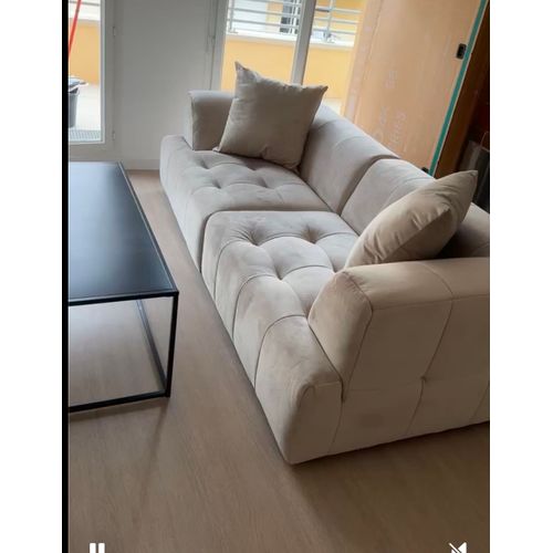 Canapé Beige Velours Anti-Tache Non Convertible Dimensions : Largeur 226 Cm X Profondeur 101 Cm X Hauteur 66 Cm