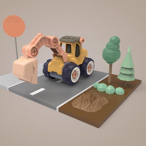 Ensemble De Camion En Plastique Minumobile Pour Enfants,Assemblage De Jouets,Chargement,Déchargement,Bricolage,Ingénierie,Voiture,Cadeaux Créatifs Pour Garçon - Type Excavator