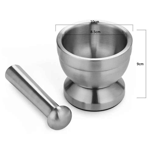 Double Mortier D.lique en Acier Inoxydable,Salière et Pilon,Filles sur Piédestal,Pot à Presser,Moulins à Herbes,Belle Broyeur à Épices,Cuisine,1995 - Type Argent #B