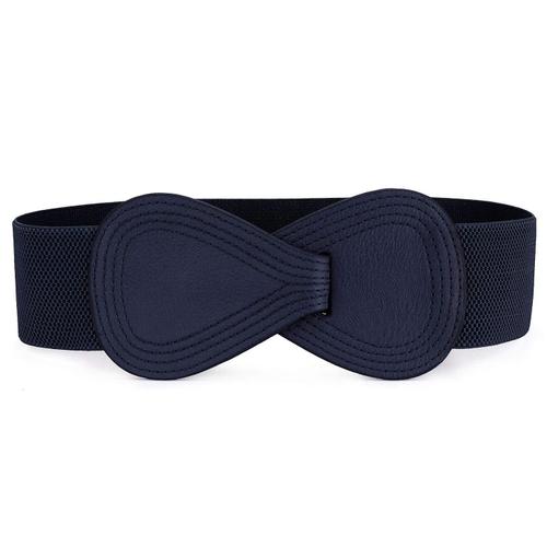 Boucle De Verrouillage En Forme De Faux Cuir En Forme De Faux Cuir Ceinture Élastique Cinch Ceinture Pour Dame Bleu Foncé