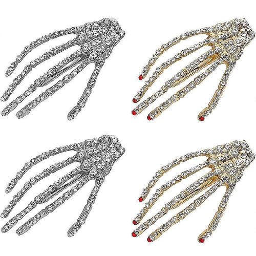 4pcs Crystal Skeleton Mains Bone Hair Clips Zombie Horror Hair Clip