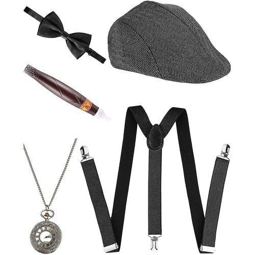 5 Pièces 1920s Hommes Gatsby Costume Accessoires Set 30s Manhattan Gangster Beret Y-Back Suspender