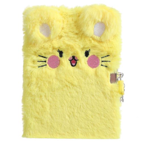Mignon Chat Face Peluche Journal Avec Serrure Et Clé, A5 Doublé Relié Secret Notebook Verrouillage Journal Writ