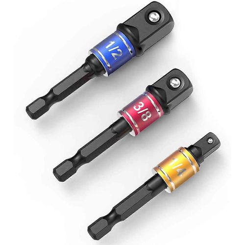 Jeu de 3 adaptateurs hexagonaux pour 1/4 », 1/2 », 3/8 » carrés, noirs, pour visseuses sans fil