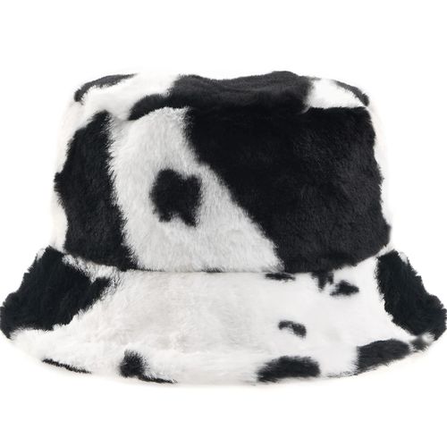 Cow Print Bucket Hat Warm Winter Hat Casquette De Pêcheur Pour Femmes Filles-Noir