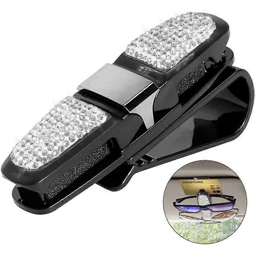 Support de lunettes pour visière de voiture, Fashion Bling Crystal Strass voiture pare-soleil lunettes avec doubl