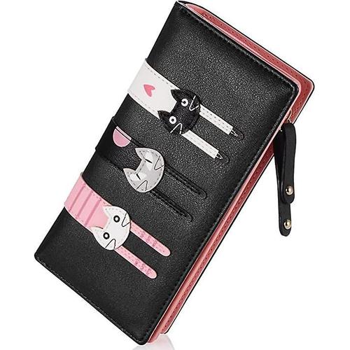 Portefeuille pour femmes Mignon Chat Portefeuille Coin Purse Bifold Long Purse avec fermeture à glissière