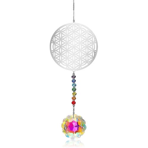 3D cristal Suncatcher métal fleur de vie tournesol prisme arc en ciel Feng Shui Suncatcher décoration