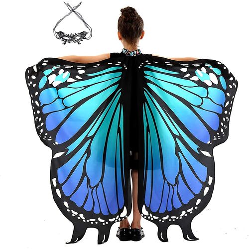 Costume D¿Halloween Pour Femmes Et Filles Butterfly Wings Shawl Fairy Cape For Party, Cosplay (Bleu)