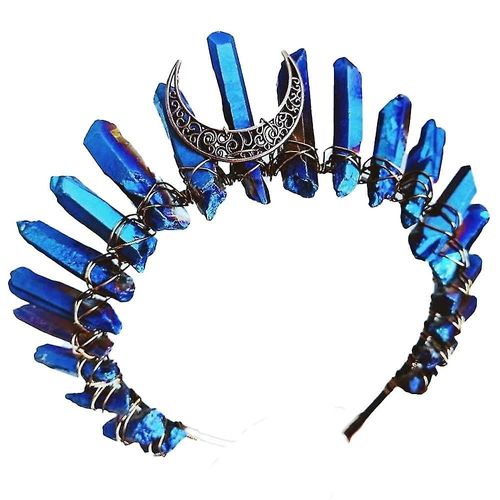 Brassard En Cristal Brut Couronne Bandeau, Quartz Noir Strass Lune Déesse Sorcière Coiffe Femmes Filles