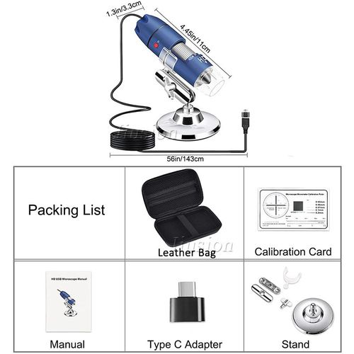 Microscope Numérique USB 2K HD 2560x1440P,40X à 1000X,Mini Loupe,Caméra Endoscope pour Téléphone Android,Wins Mac Linux - Type 1000X-With a Bag