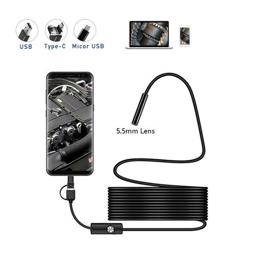 Mini caméra endoscopique,câble de 1m 2m 1.5m,lentille de 5.5mm pour Android Type C/USB,boroscope étanche avec éclairage Led,caméra d'inspection - Type 2M