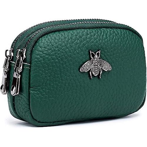 Porte-monnaie en cuir pour femme, petite fermeture éclair porte-monnaie portefeuille vert