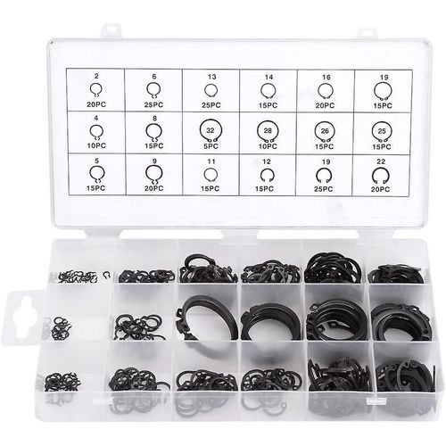 300pcs Snap Ring Shop Assortiment Noir Circlip Kit Anneau de retenue externe