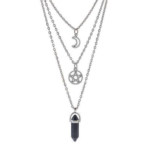 Moon Pentagram Collier Pentacle Crystal Chakra Collier Charm Pendentif Multi Couche Alliage Chaîne