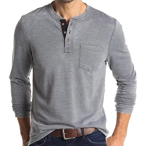 Homme Manches Longues T Shirt Coton Henley Chemises Décontracté Mode T Shirts