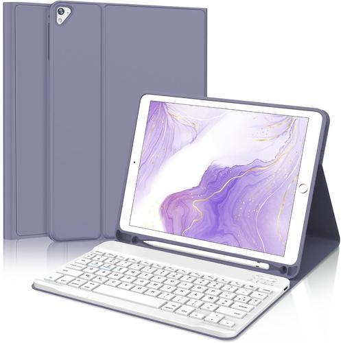 Étui Clavier Ipad Pro 9.7 Pour Ipad 6ème (2018),Ipad 5ème (2017),Ipad Air 2/1,Clavier Azerty Avec Housse De Protection,Violet