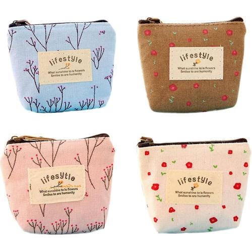 4pcs Mini Canvas Coin Purse Femmes Portefeuille Coin Bag Pouch Holder Petit sac de rangement mignon