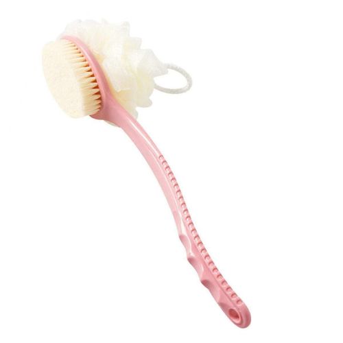 Brosse De Bain Pour Le Corps Avec Poils Et Luffa, Éponge De Bain En Maille De Bain À Épuration Arrière Avec Poignée Longue Incurvée 