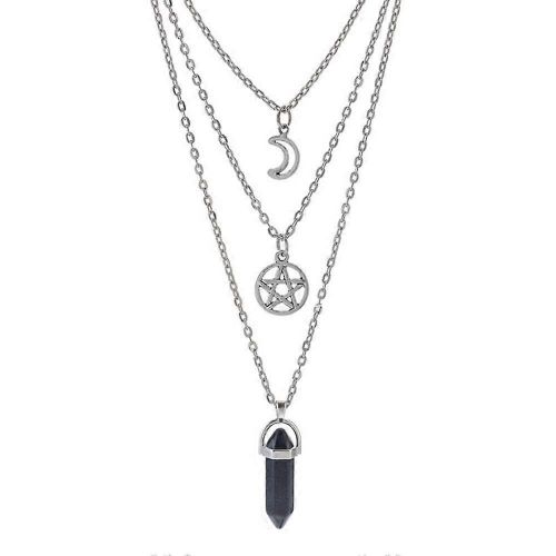 Moon Pentagram Collier Pentacle Crystal Chakra Collier Charm Pendentif Multi Couche Alliage Chaîne