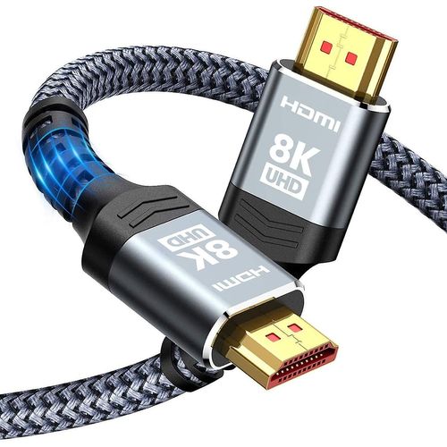 Câble Tressé Hdmi Ultra-Haute Vitesse 4k@120hz 8k@60hz, Dts: X, Hdcp 2.2 Et 2.3, Hdr 10 Compatible Avec Roku Tv / Ps5 / Hdtv / Blu-Ray